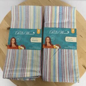 Pioneer Woman Chunky Stripe Fabric Napkins 2 Sets of 4 Square 20x20 New